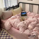 Mixed Gingham Striped Bedding Set - Pink